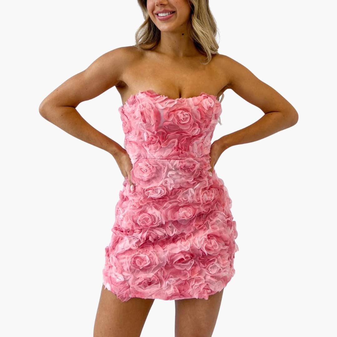 LP | Mini abito senza spalline da donna con texture floreale per l'estate