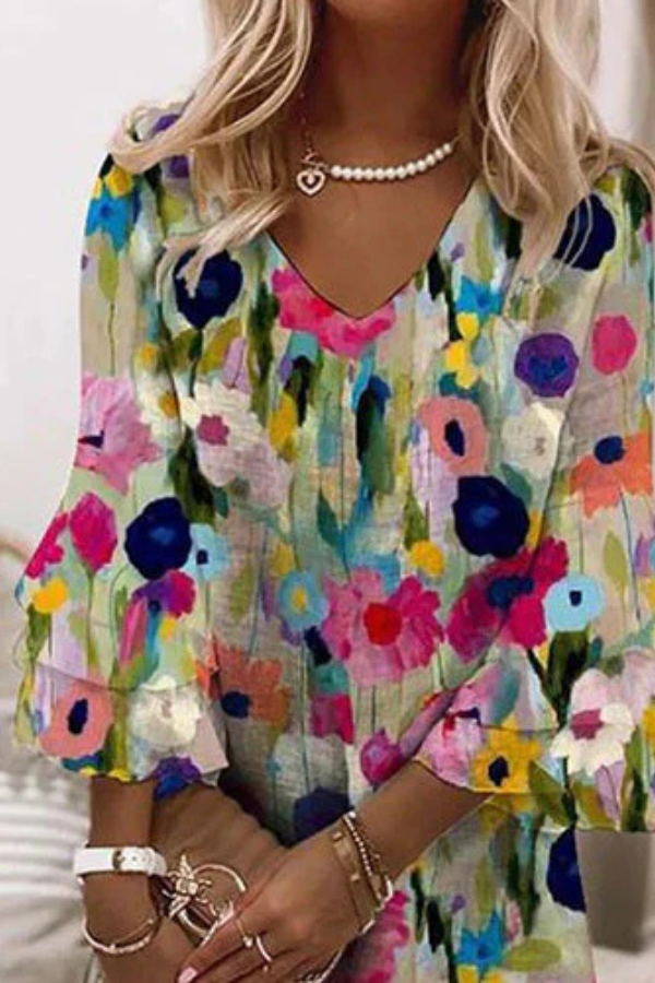 LP | Romantico mini abito con stampa floreale e scollatura a V