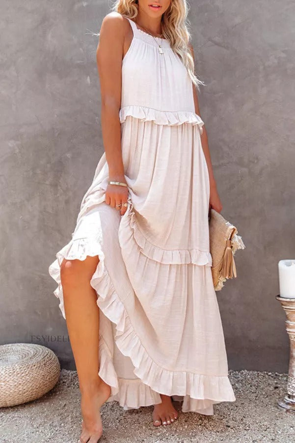 LP | Vittoria Abito maxi halter con arricciature e volants