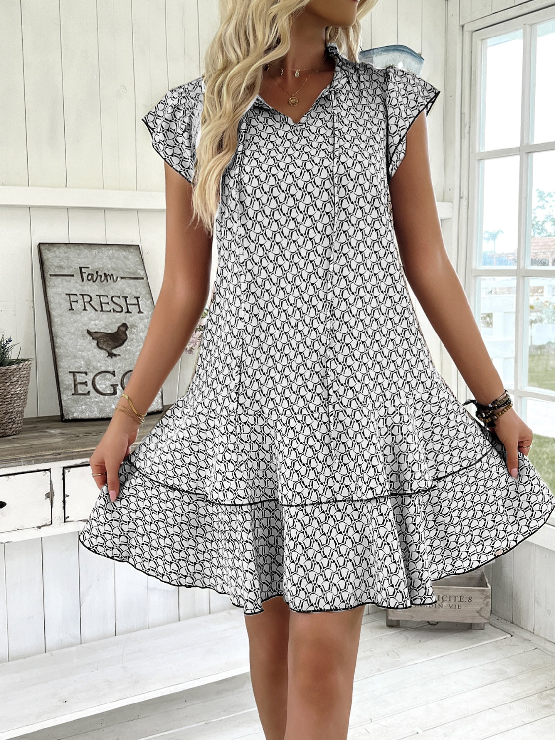 LP | Mini abito stampato a strati multipli con arricciatura a grandezza naturale Plus Size