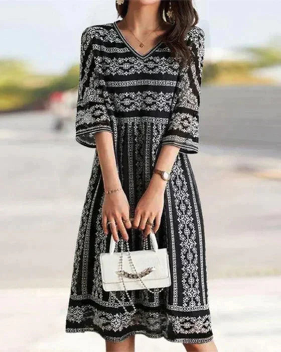 LP | Abito midi stampato con scollo a V