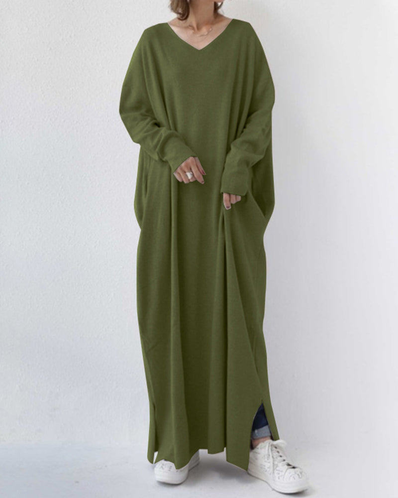 LP | maxi abito elegante a maniche lunghe con scollo a V da indossare tutti i giorni