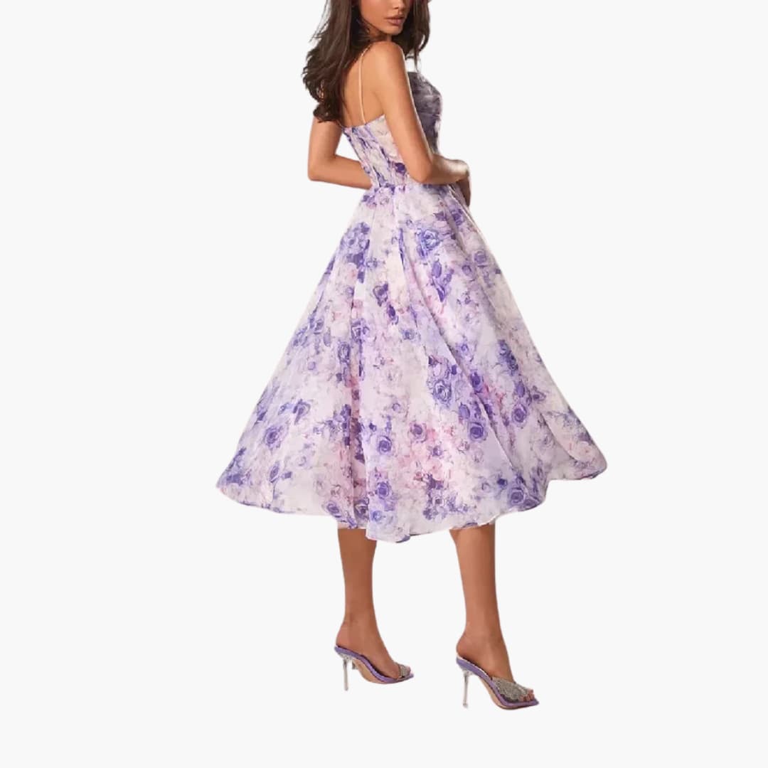 LP | Abito midi da donna con stampa floreale e spalline a spaghetto
