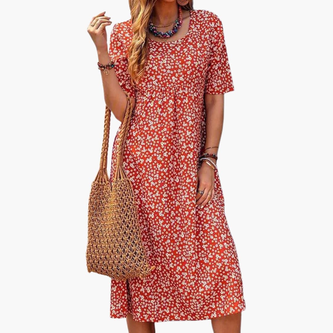 LP | Abito midi boho da donna con maniche corte e tasche