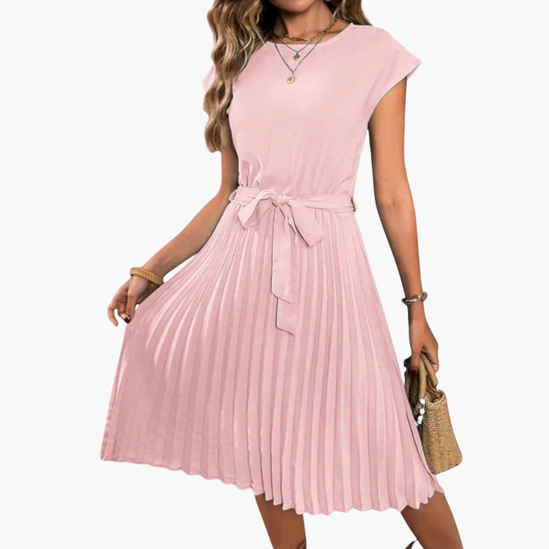 LP | Abito midi casual da donna con gonna a pieghe e cintura da annodare