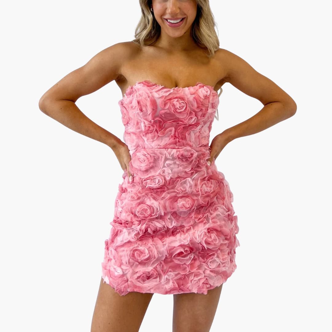 LP | Mini abito senza spalline da donna con texture floreale per l'estate