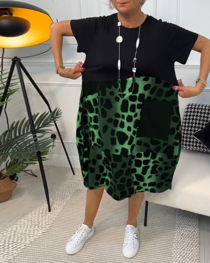 LP | Elegante abito midi a maniche corte con stampa leopardata