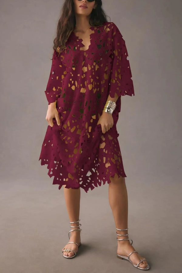 LP | I Belong Here - Vestito midi da spiaggia in pizzo con occhielli floreali