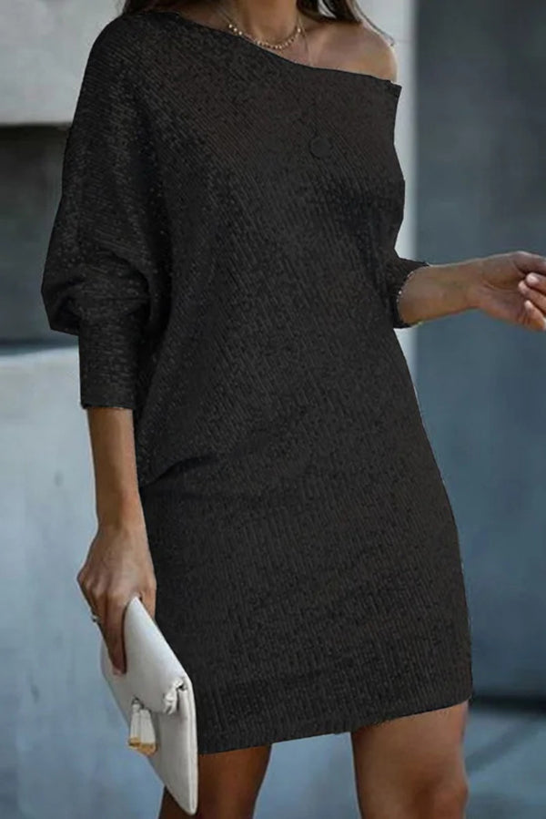 LP | Paillettes solide off-shoulder Mini abito allentato