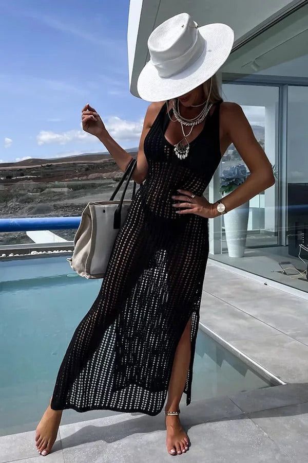 LP | Deserted Island - Vestito maxi con incrocio sul retro in maglia all'uncinetto