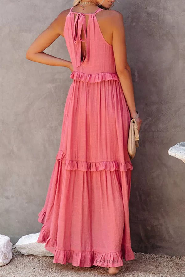LP | Vittoria Abito maxi halter con arricciature e volants