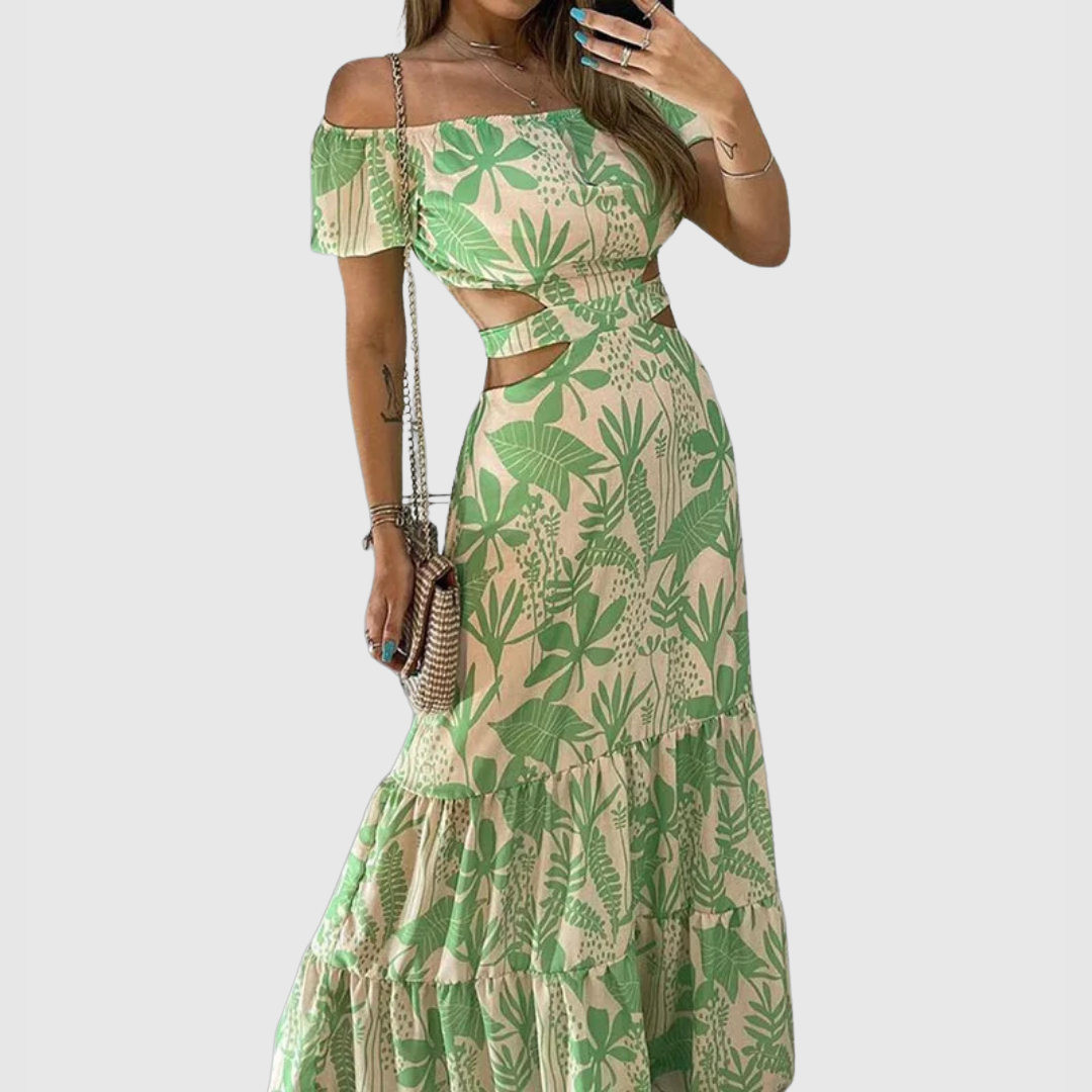 LP | Elegante abito midi con grana e scollatura irregolare