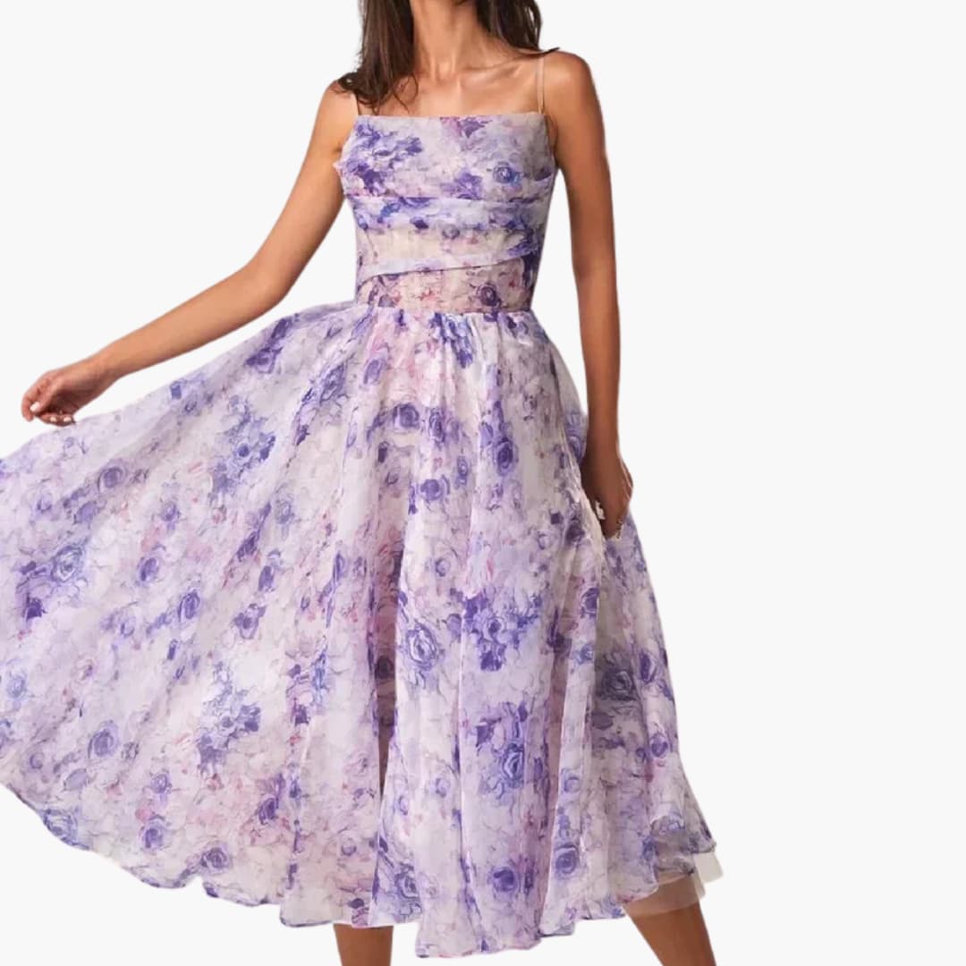 LP | Abito midi da donna con stampa floreale e spalline a spaghetto