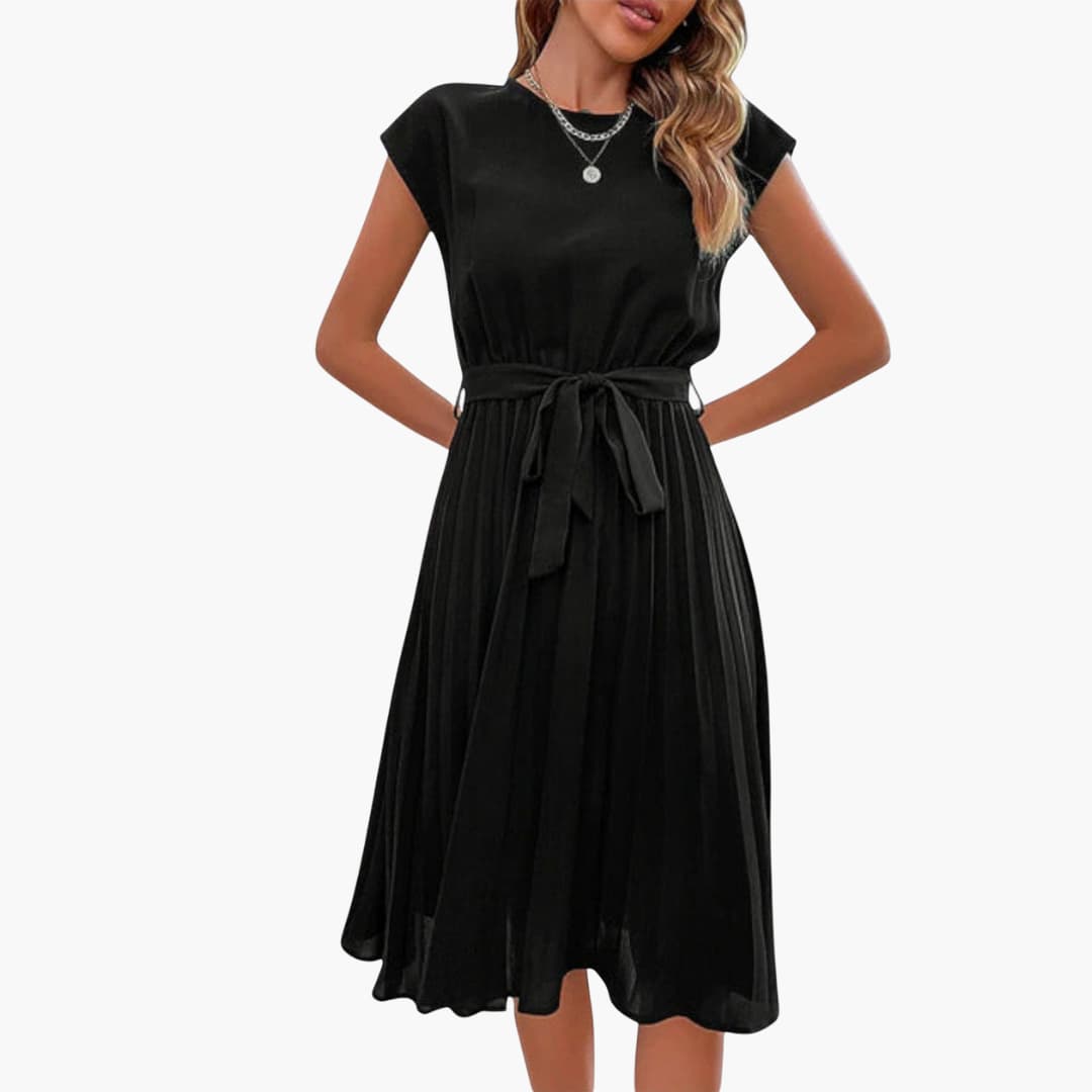 LP | Abito midi casual da donna con gonna a pieghe e cintura da annodare