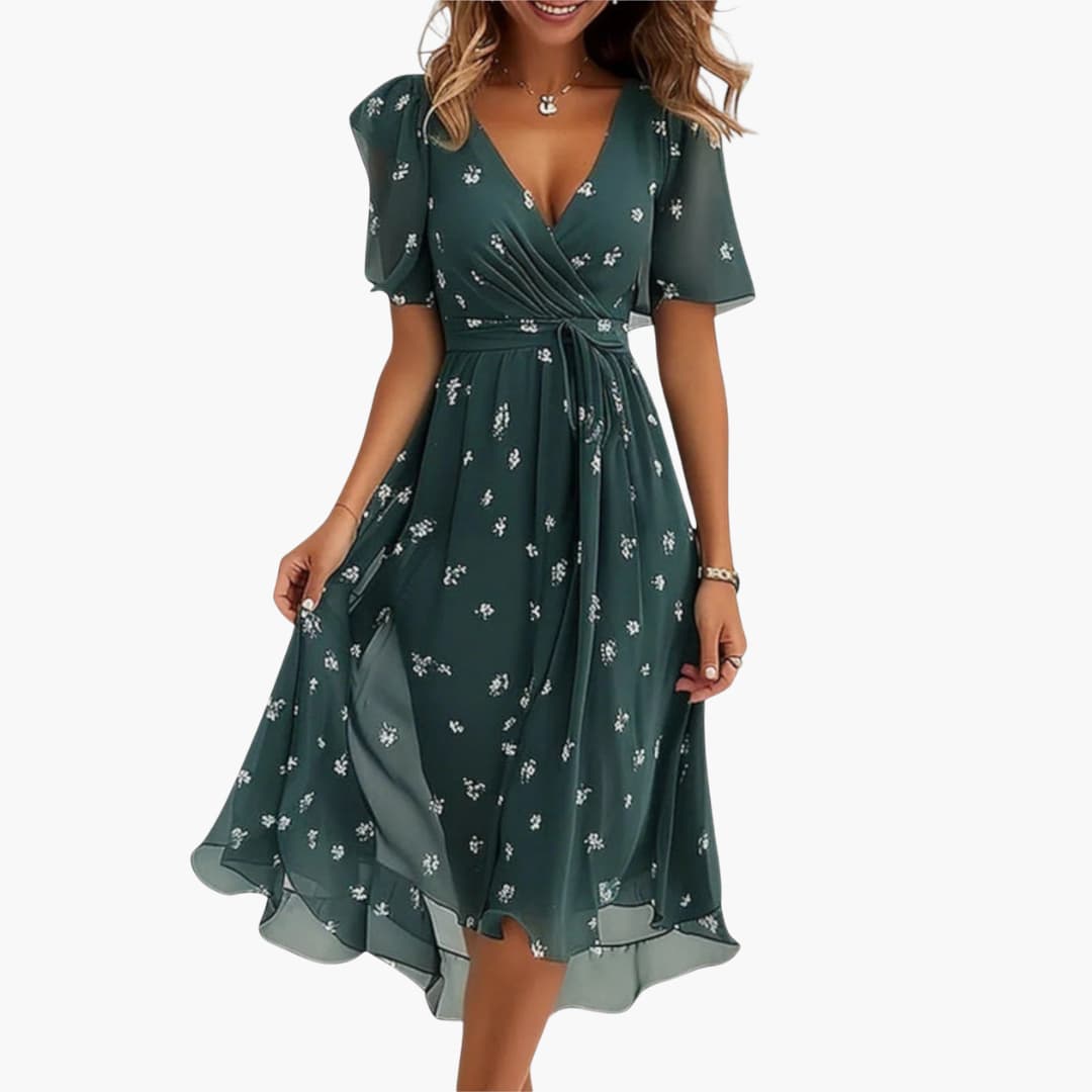 LP | Abito midi estivo da donna con orlo alto e scollatura a V