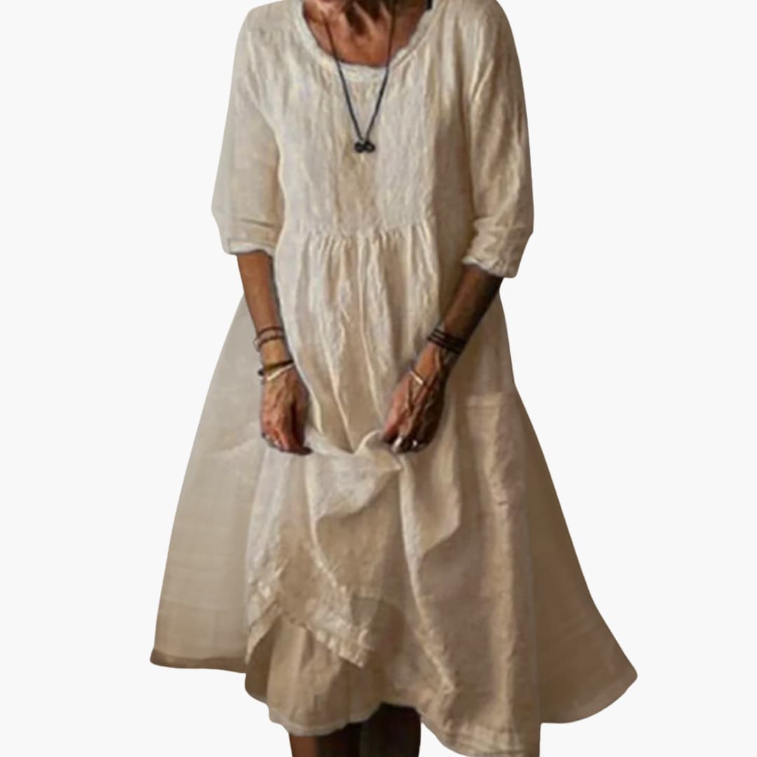 LP | Abito midi estivo da donna con maniche a 3/4 e pinces