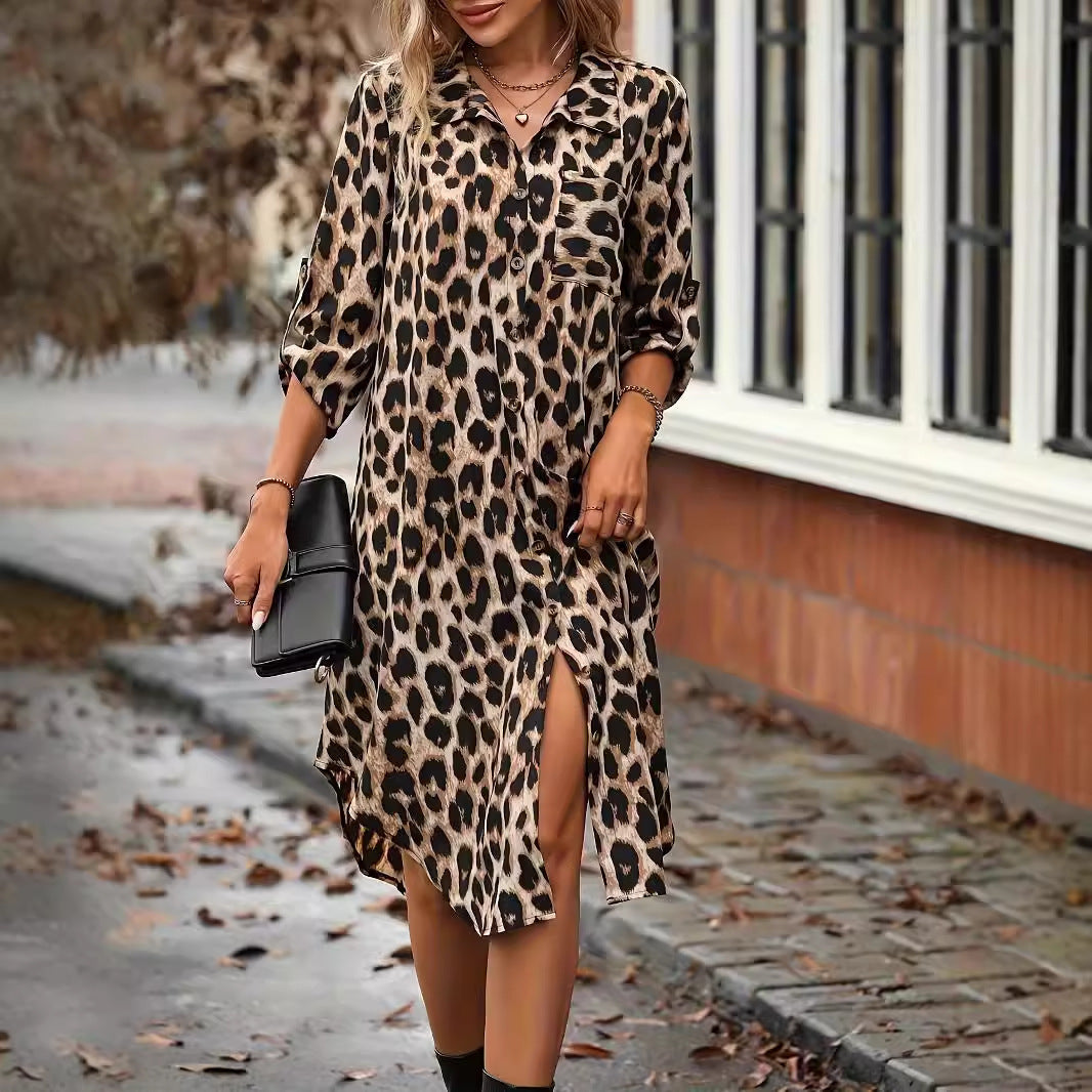 LP | LD copricostume da spiaggia con stampa leopardata, accappatoio con scollo a V, abito bikini per le vacanze