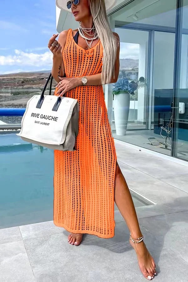 LP | Deserted Island - Vestito maxi con incrocio sul retro in maglia all'uncinetto
