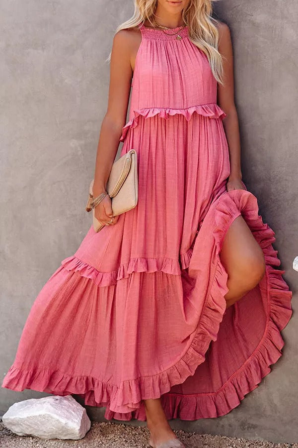 LP | Vittoria Abito maxi halter con arricciature e volants