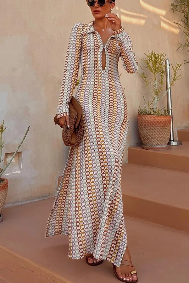 LP | Maglia da spiaggia Bondi con stampa a onde colorate, maxi abito da vacanza a maniche lunghe