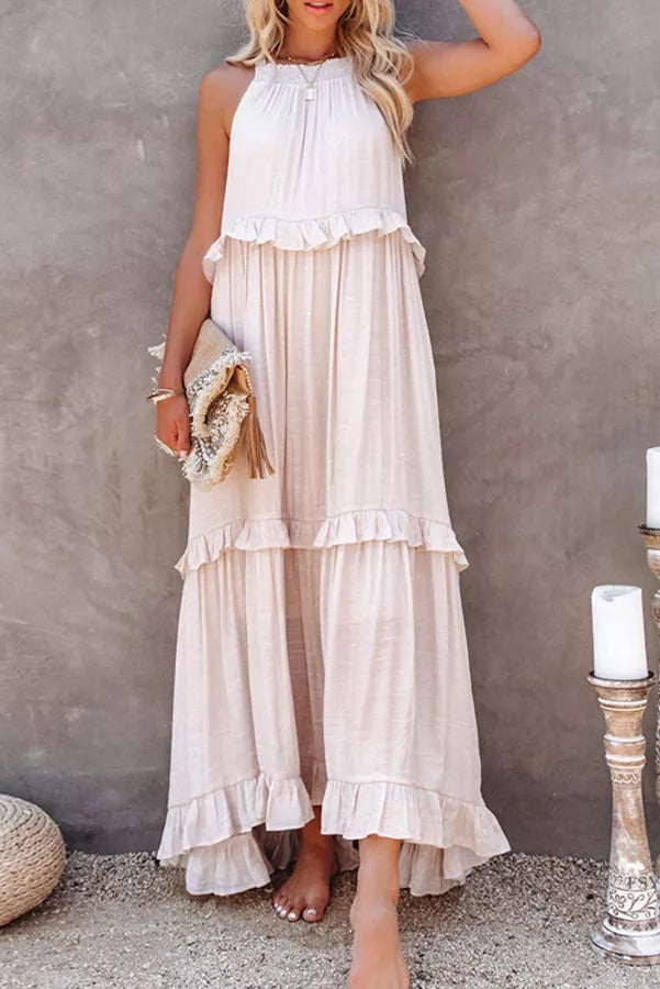 LP | Vittoria Abito maxi halter con arricciature e volants