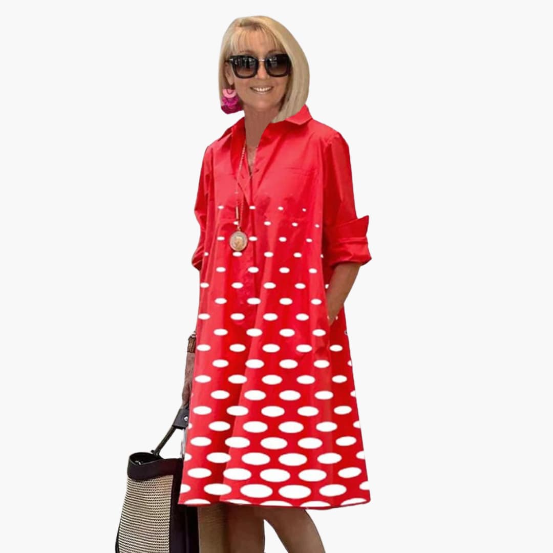 LP | Abito midi da donna con maniche lunghe e stampa a pois