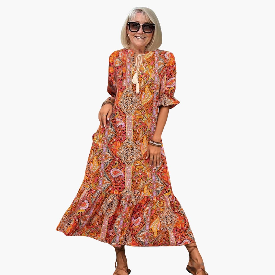 LP | Abito midi boho da donna con mezze maniche e stampa paisley