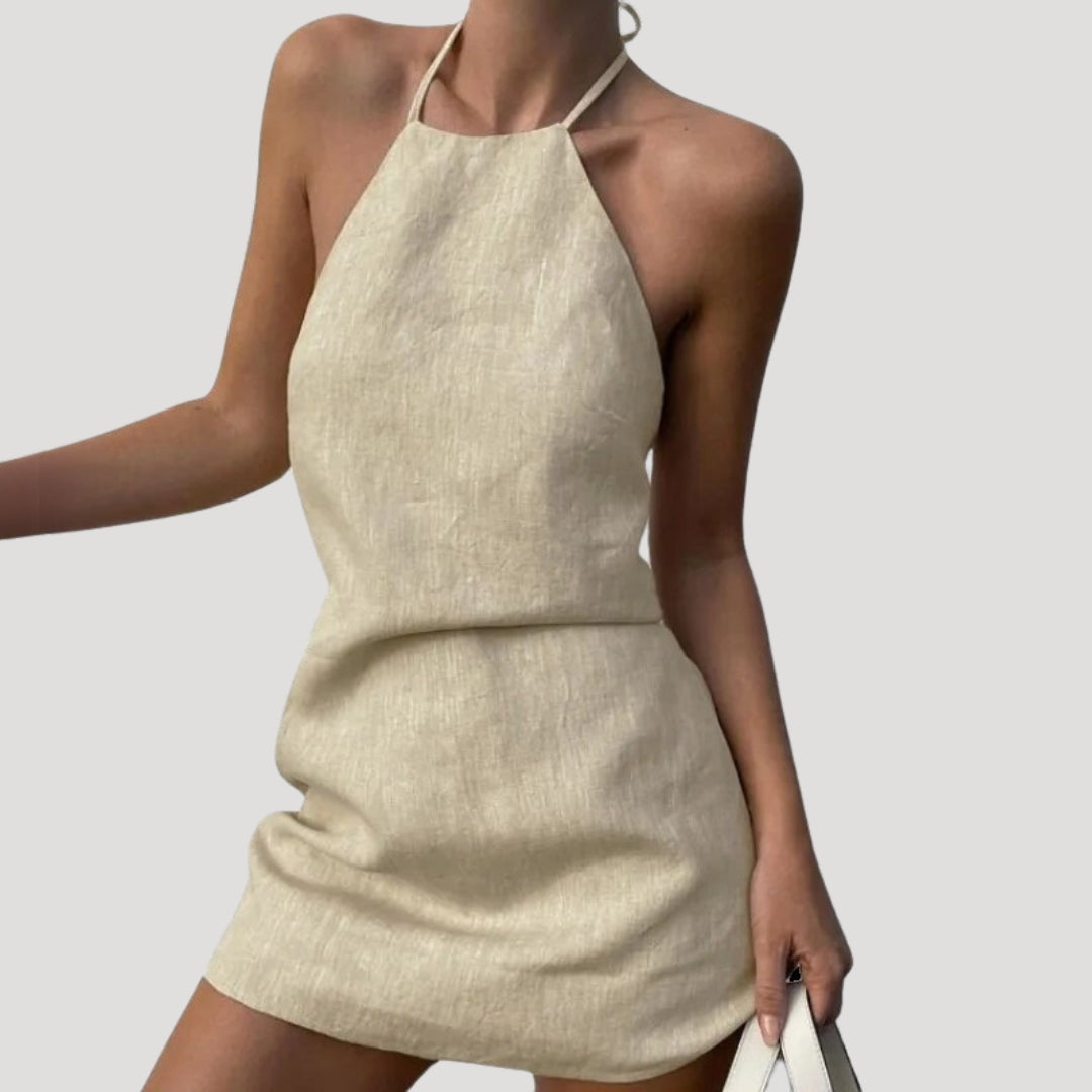 LP | Donna in lino con scollo mini abito estivo