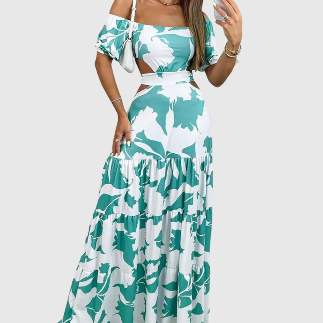 LP | Elegante abito midi con grana e scollatura irregolare