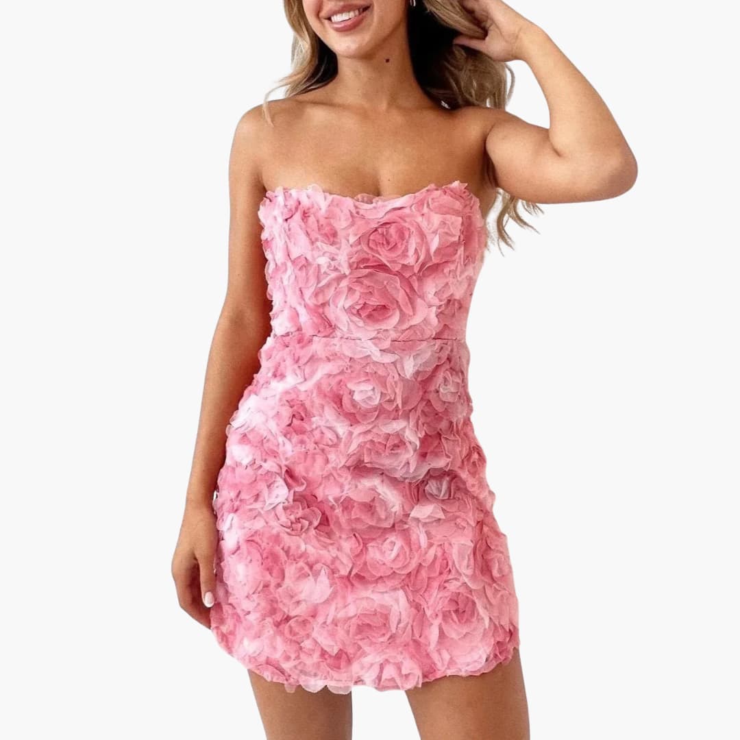 LP | Mini abito senza spalline da donna con texture floreale per l'estate