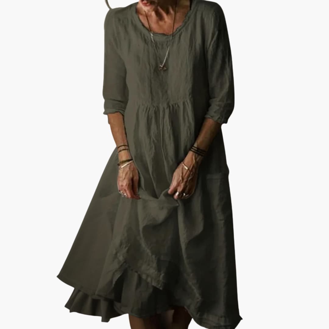 LP | Abito midi estivo da donna con maniche a 3/4 e pinces