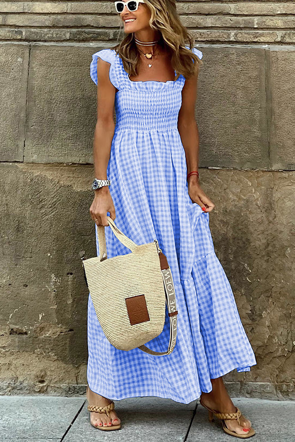 LP | Singing Solo Maxi abito a quadri multipli con top smocked
