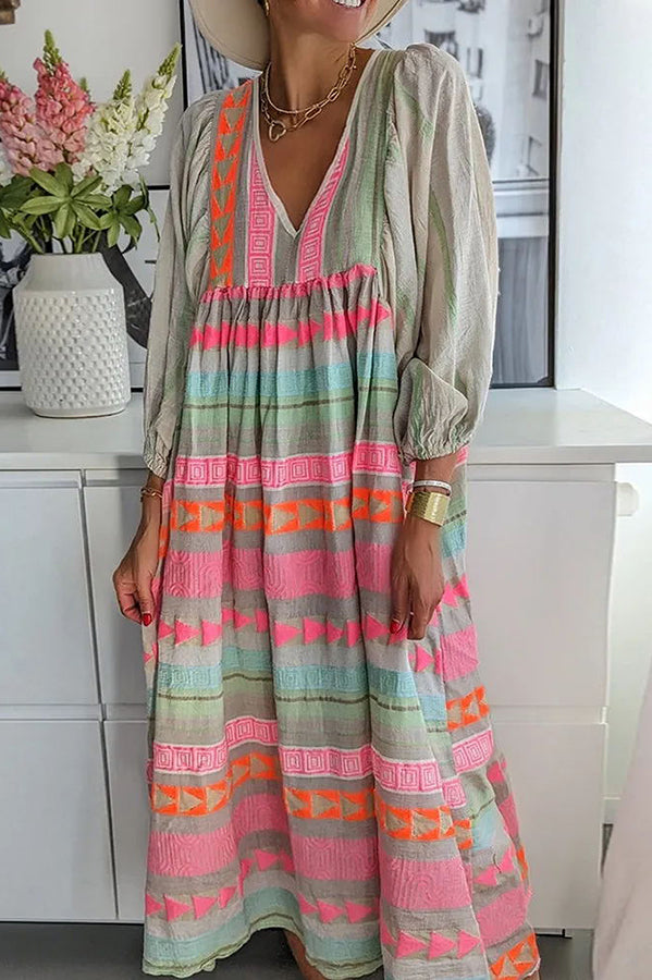 LP | Whisked Away - Vestito midi stampato a colori a blocchi geometrici