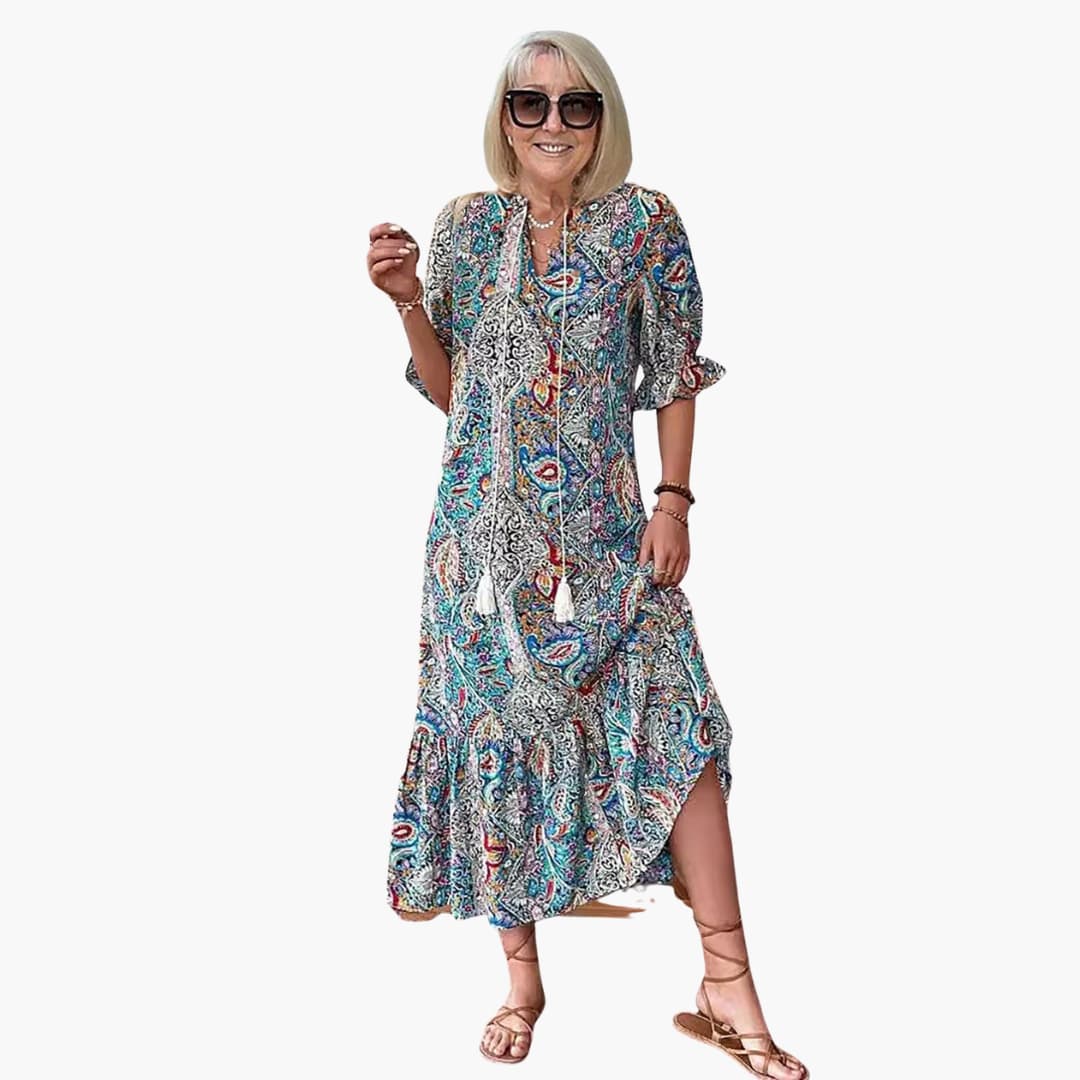 LP | Abito midi boho da donna con mezze maniche e stampa paisley