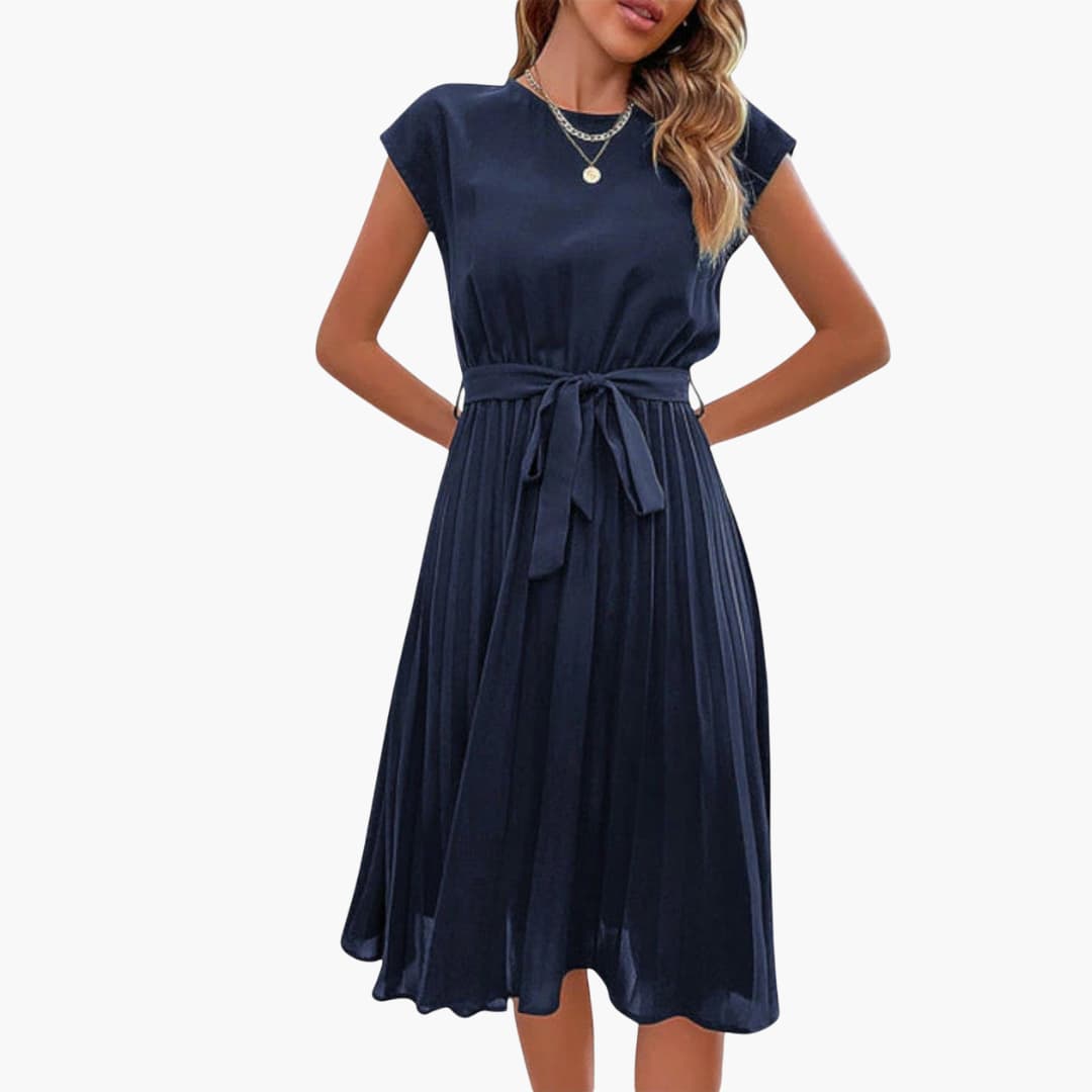 LP | Abito midi casual da donna con gonna a pieghe e cintura da annodare
