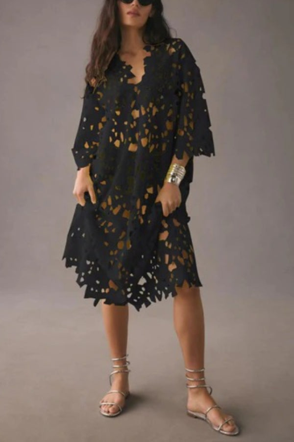 LP | I Belong Here - Vestito midi da spiaggia in pizzo con occhielli floreali
