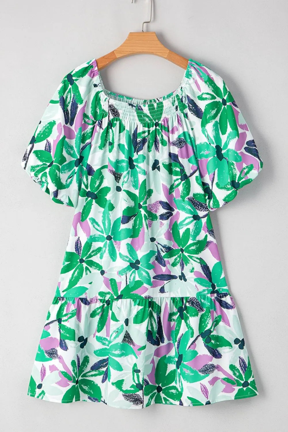 LP | Stampa floreale Scollo quadrato arricciato Mini abito loose-fit