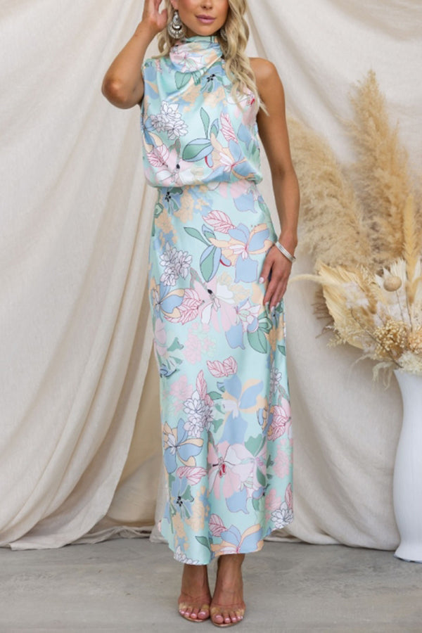 LP | Love In The Garden Maxi abito floreale con collo a farfalla e vita elasticizzata