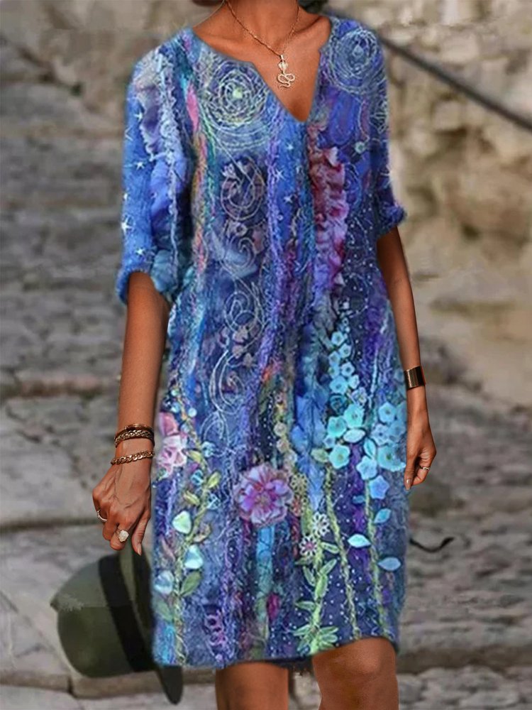 LP | Mini abito casual floreale con stampa geometrica completa