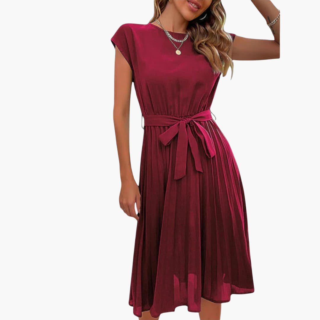 LP | Abito midi casual da donna con gonna a pieghe e cintura da annodare