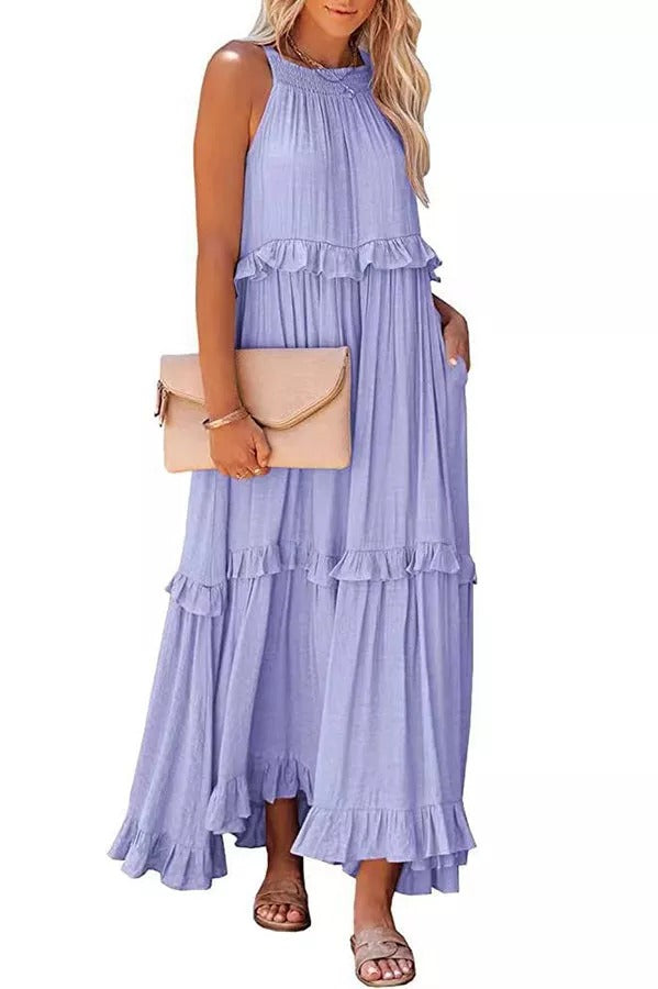 LP | Vittoria Abito maxi halter con arricciature e volants