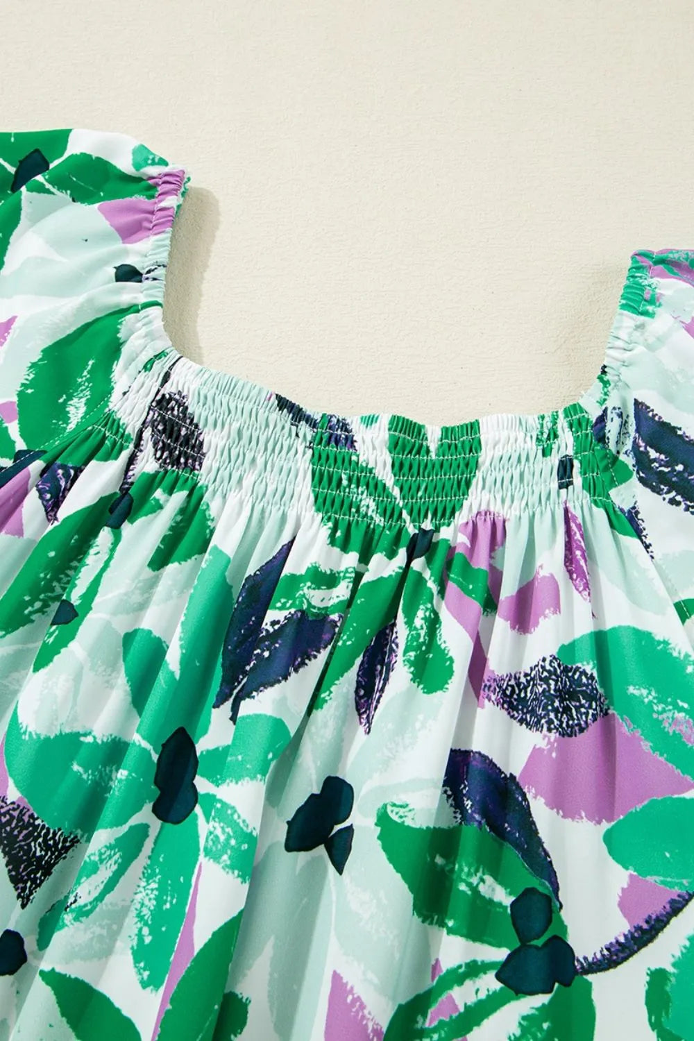 LP | Stampa floreale Scollo quadrato arricciato Mini abito loose-fit