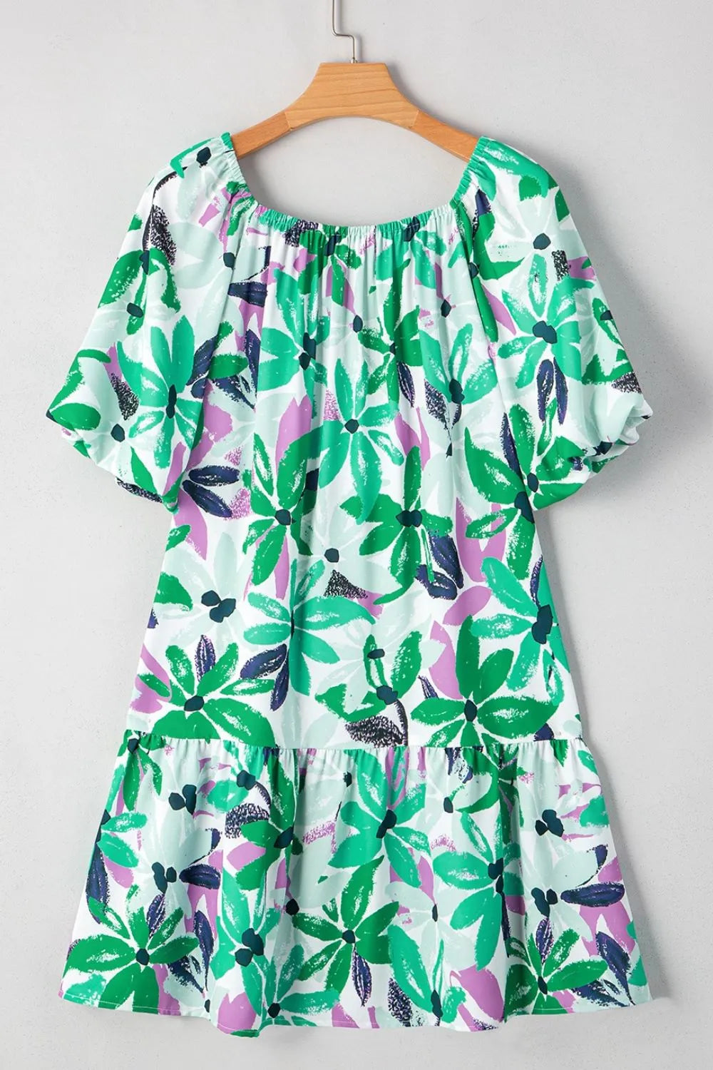 LP | Stampa floreale Scollo quadrato arricciato Mini abito loose-fit
