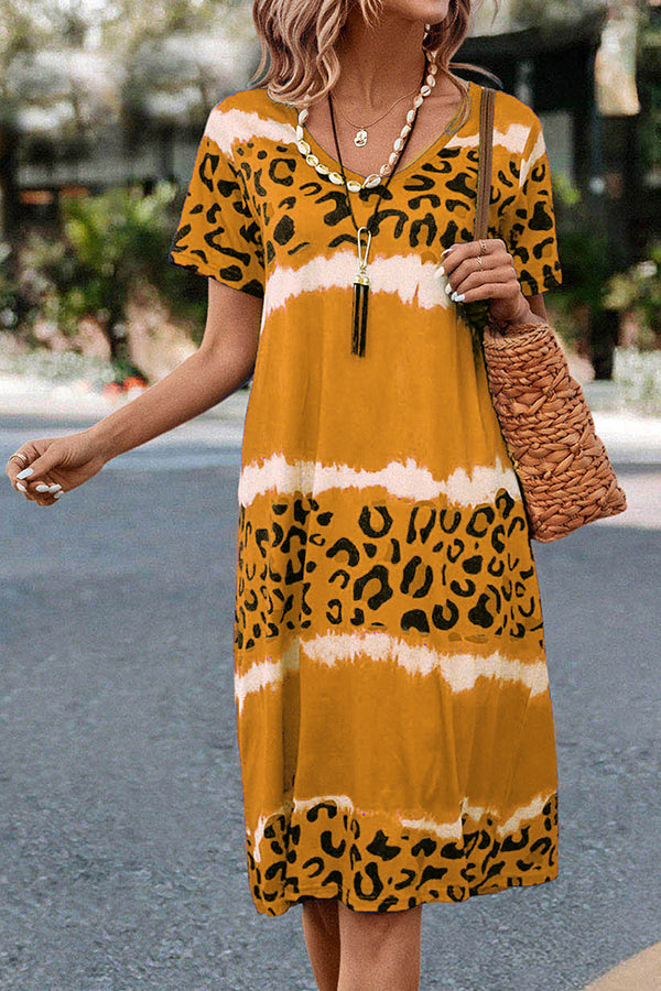 LP | Vestito midi casual con stampa leopardo sfumata