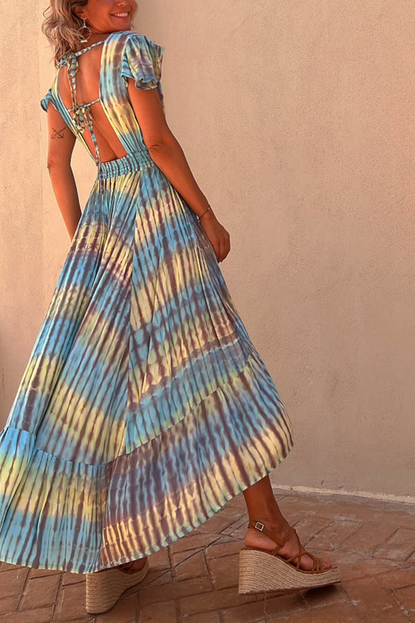 LP | Lorina - Vestito midi senza schienale con bottoni e stampa tie-dye