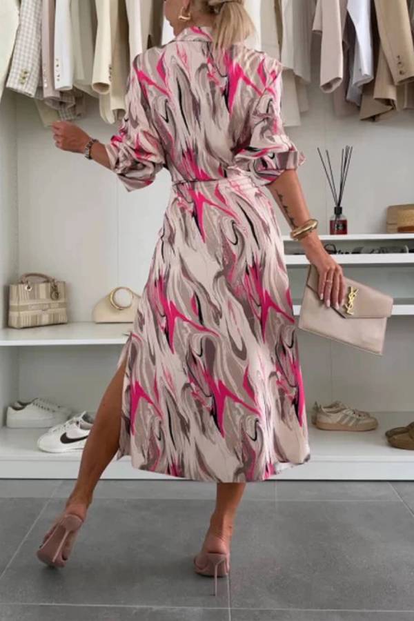 LP | Elegant Ease Vestito midi in raso stampato con vita