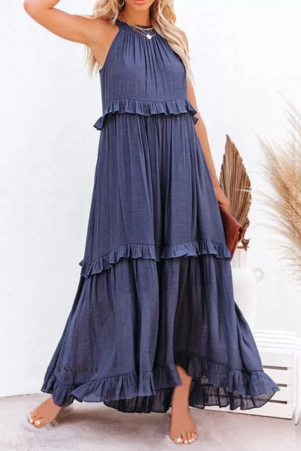 LP | Vittoria Abito maxi halter con arricciature e volants