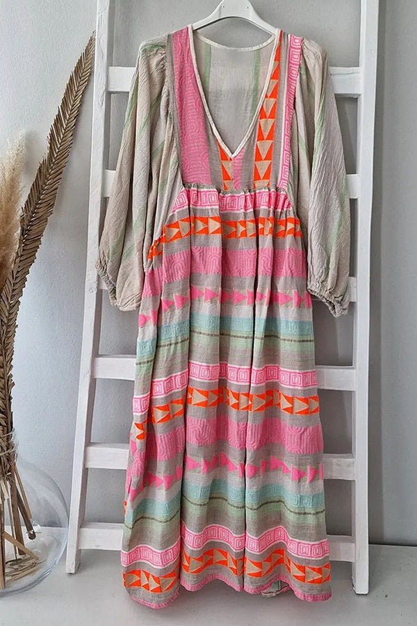 LP | Whisked Away - Vestito midi stampato a colori a blocchi geometrici