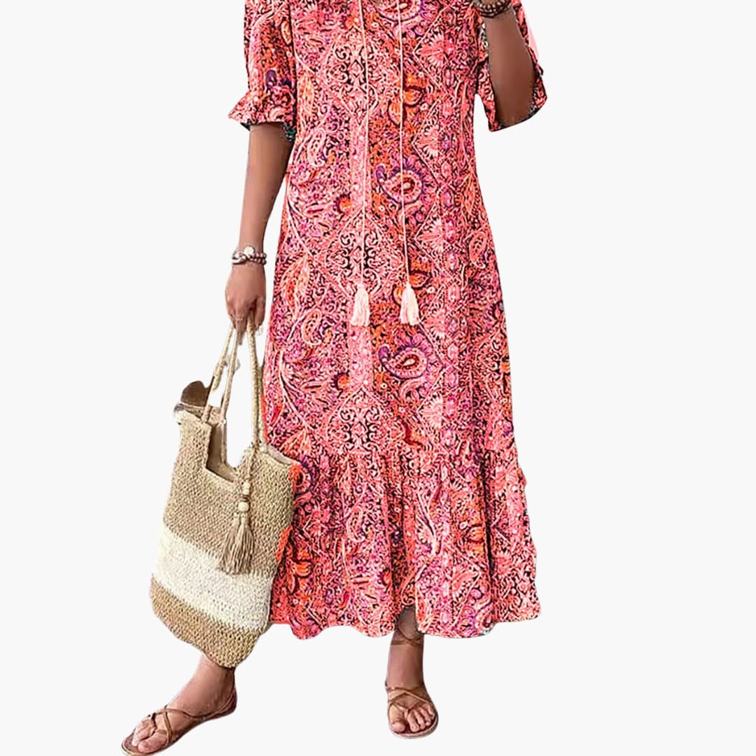 LP | Abito midi boho da donna con mezze maniche e stampa paisley