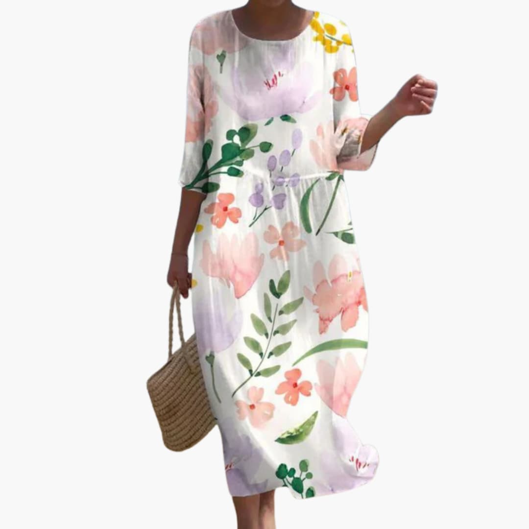 LP | Abito midi floreale da donna con maniche a 3/4 per l'estate